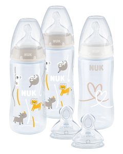 NUK Biberon First Choice+, 300ml, 0-6 Mois, Silicone, anti colique, Sans  BPA, neutre, Bleu, Lot de 1 : : Bébé et Puériculture