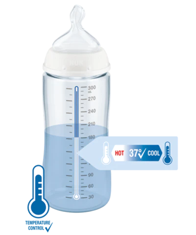 Nuk First Choice+ biberon, 6-18 mois, Contrôle de température, Tétine en  silicone, Valve anti-coliques, Sans BPA, 300 ml, Disney Mickey Mouse